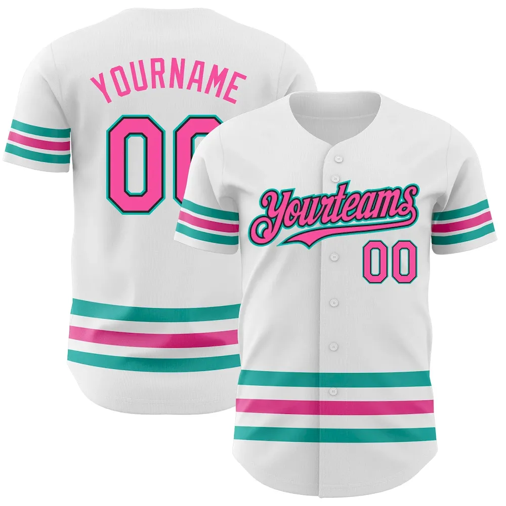 3DPattern3188.webp Custom White Pink Black-Aqua Line Authentic Baseball Jersey - Image 1