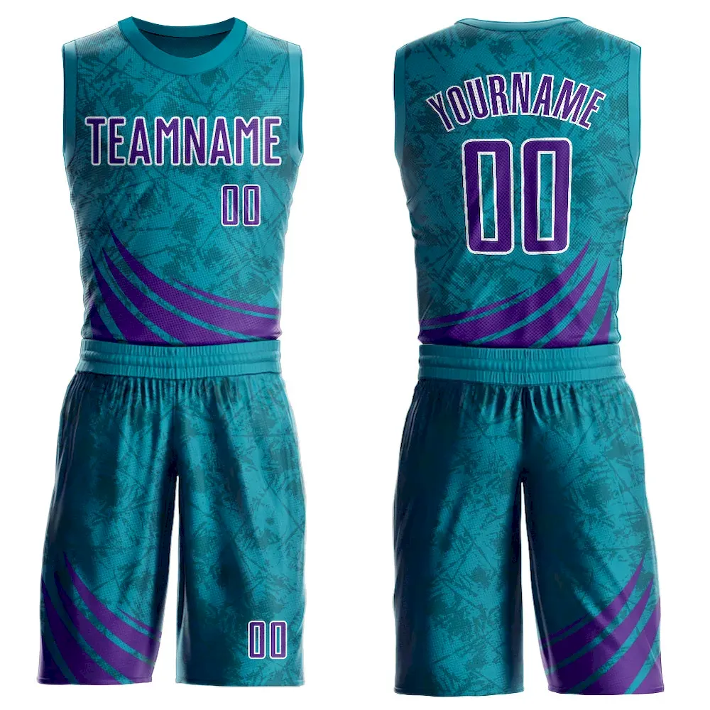 BSuit0224.webp Custom Teal Purple-White Wind Shapes Round Neck Sublimation Basketball Suit Jersey - Image 1