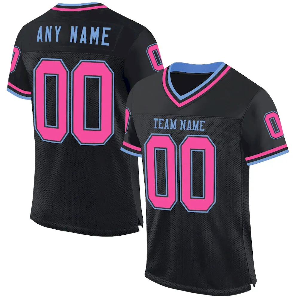 Black2269.webp Custom Black Pink-Light Blue Mesh Authentic Throwback Football Jersey - Image 1