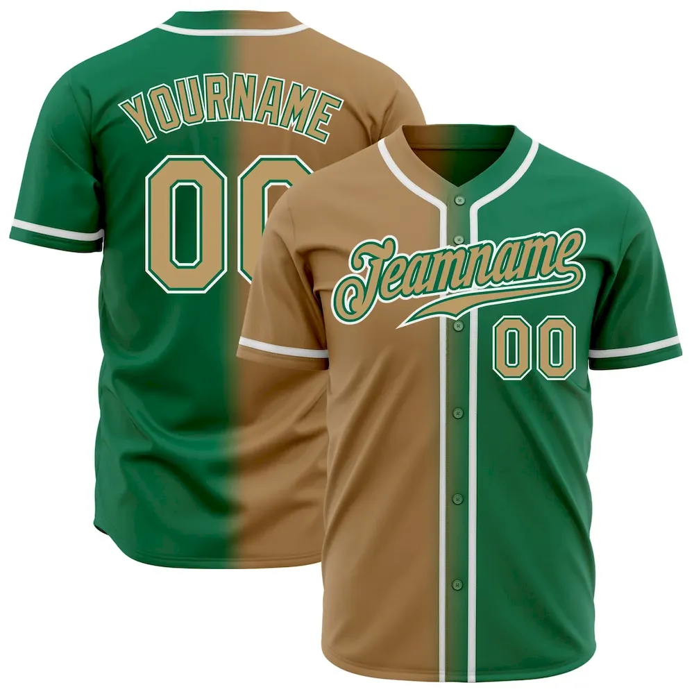 FadeFashion0192.webp Custom Kelly Green Old Gold-White Authentic Gradient Fashion Baseball Jersey - Image 1