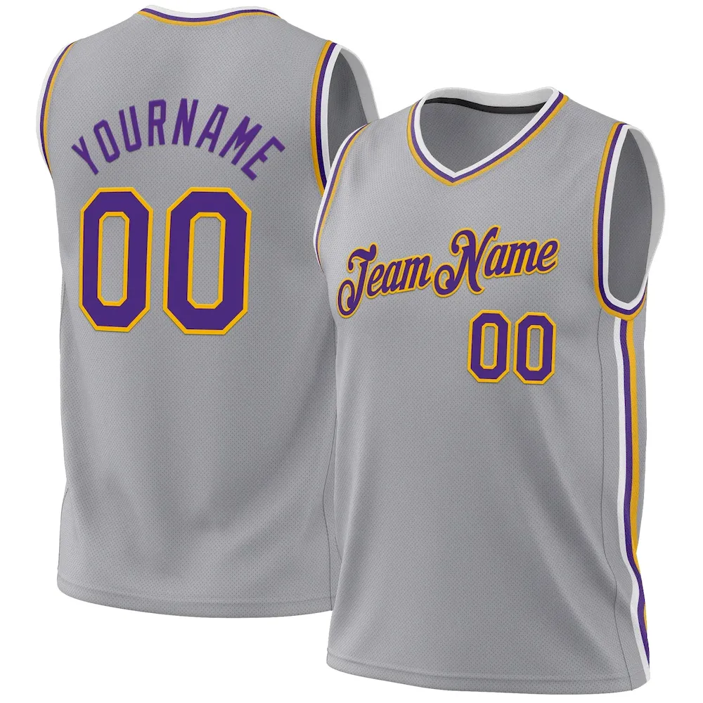 Gray0716.webp Custom Gray Purple-Gold Authentic Throwback Basketball Jersey - Image 1