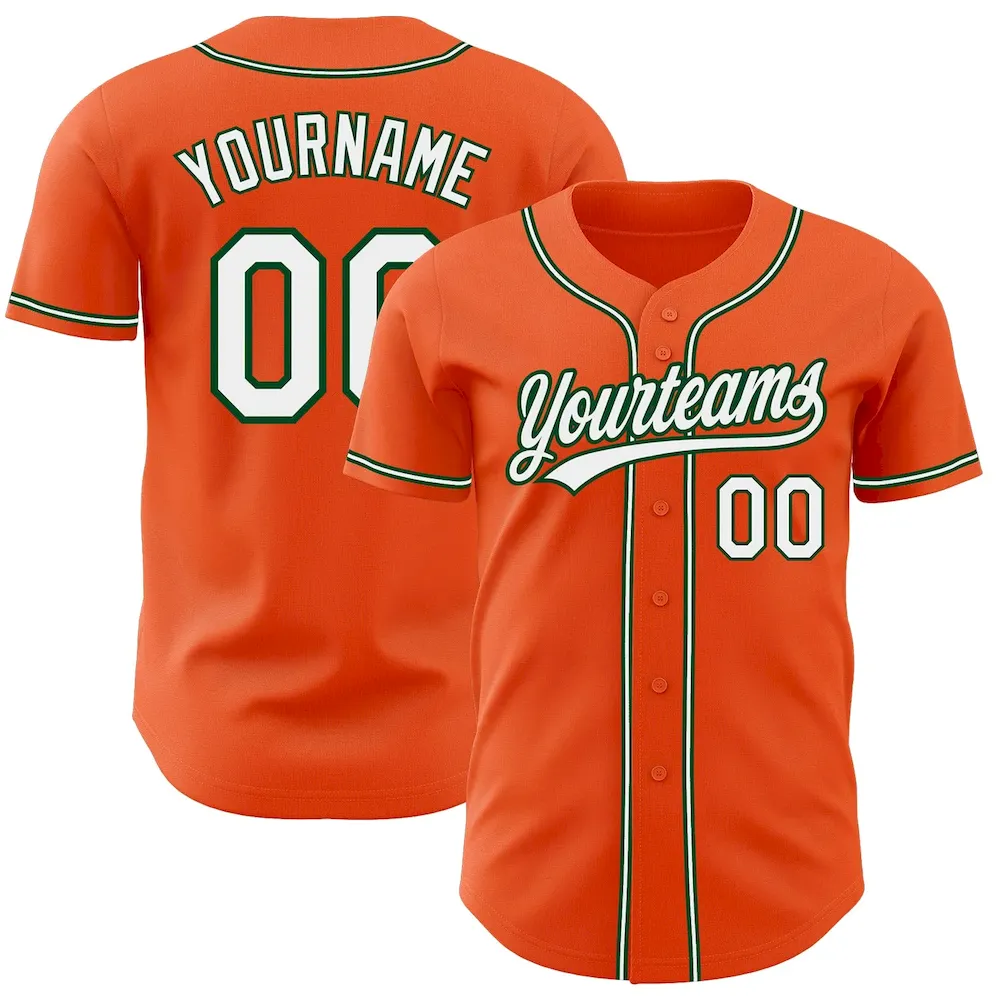 Orange0299.webp Custom Orange White-Green Authentic Baseball Jersey - Image 1
