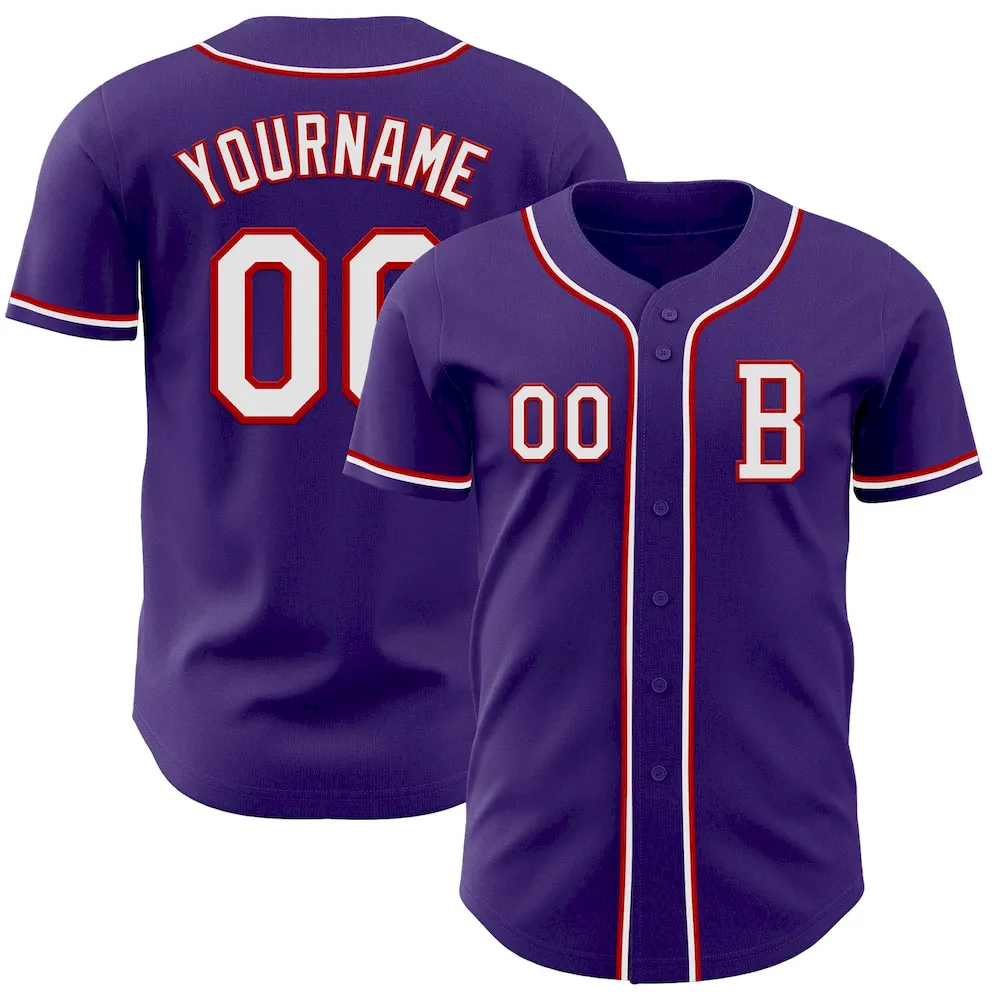 Purple0786.webp Custom Purple White-Red Authentic Baseball Jersey - Image 1
