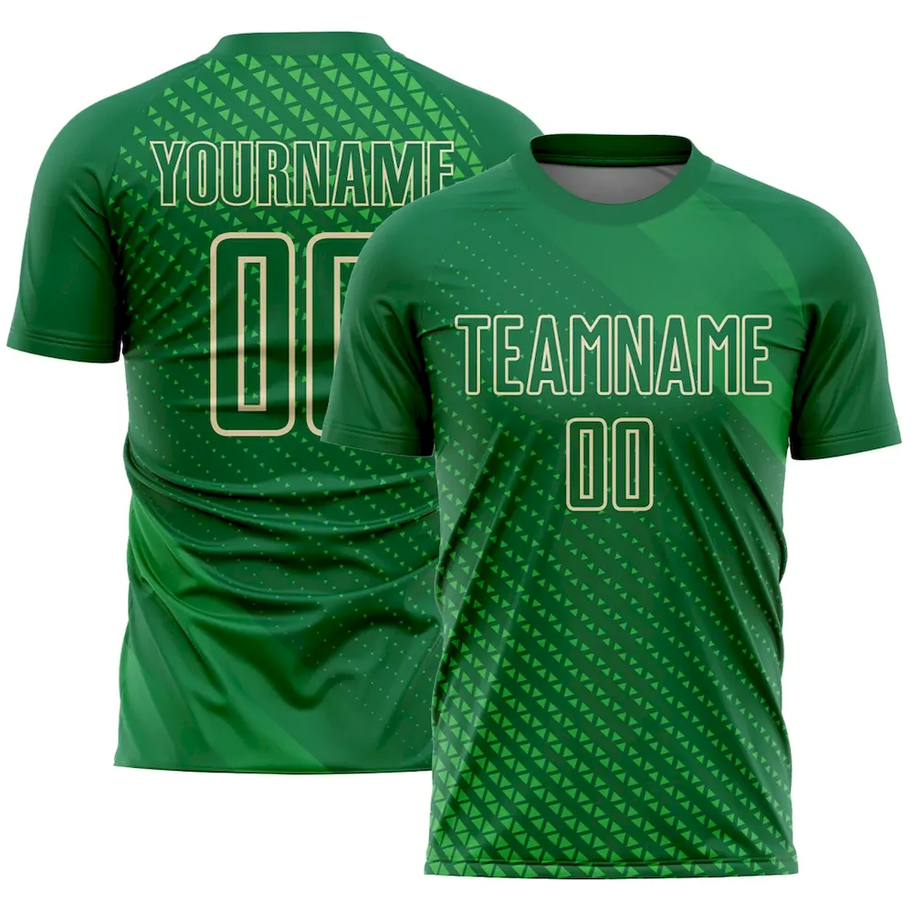 Soccer1434.webp Custom Kelly Green City Cream Geometric Shapes Sublimation Soccer Uniform Jersey - Image 1