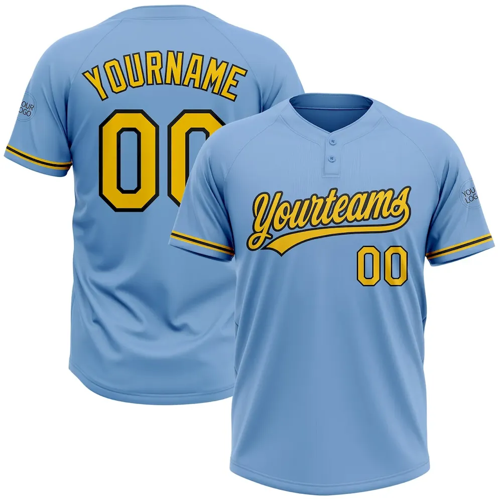 Softball0533.webp Custom Light Blue Yellow-Black Two-Button Unisex Softball Jersey - Image 1