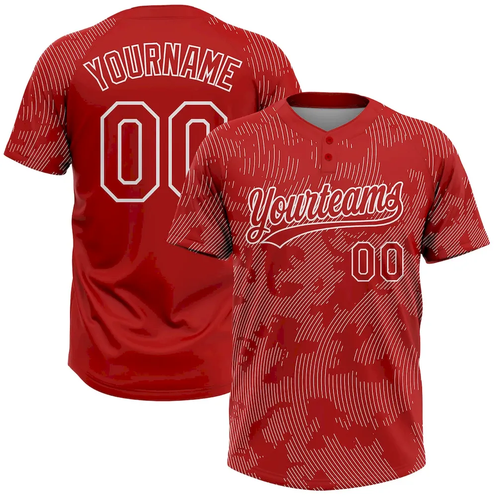 Softball0737.webp Custom Red White 3D Pattern Curve Lines Two-Button Unisex Softball Jersey - Image 1