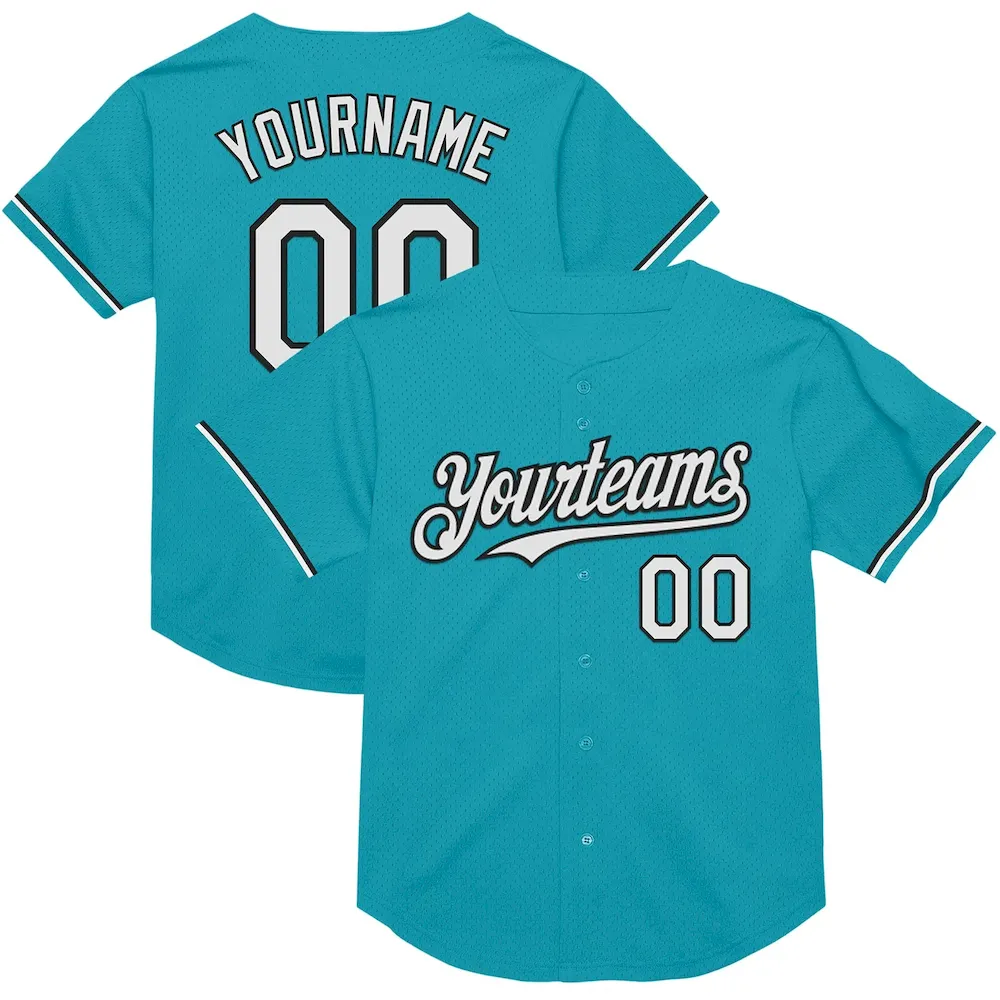 Teal0300.webp Custom Teal White-Black Mesh Authentic Throwback Baseball Jersey - Image 1